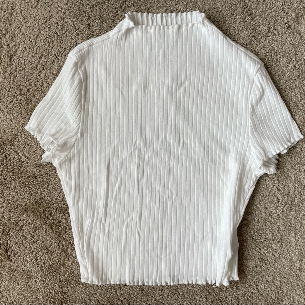 White Ribbed Mock Neck Short Sleeve Top